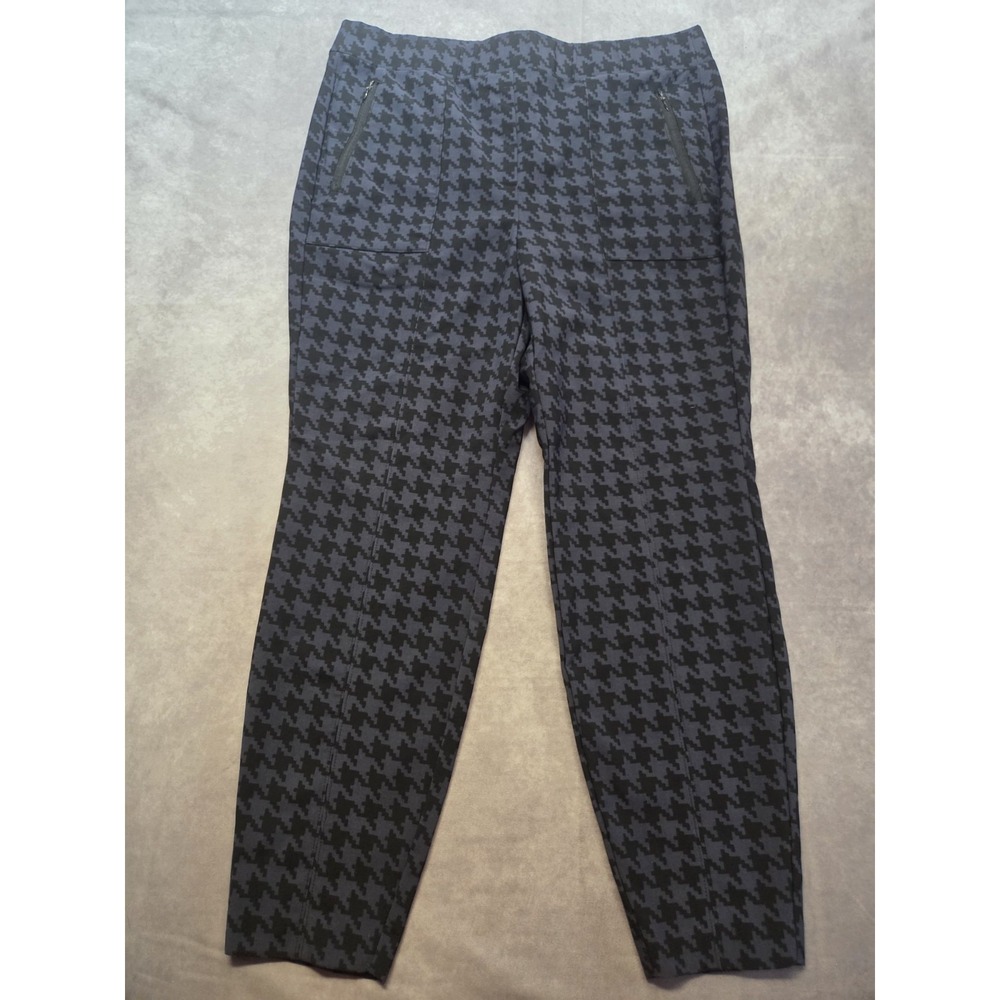 Lane Bryant Black Blue Houndstooth On-The-Go Ankle Pants 14 Stretch Zip Pockets